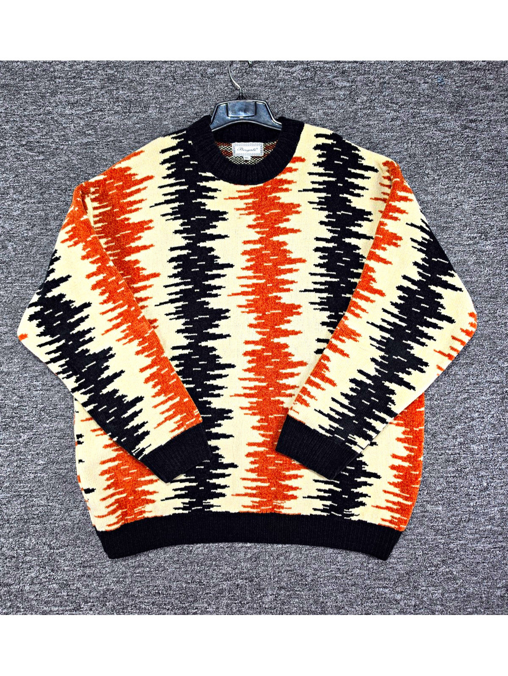 Vtg Bergati Wool Knit Pullover Sweater 3XL Multicolor Geometric Crew Neck Logo